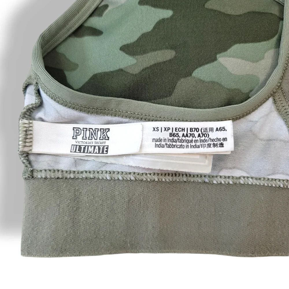 Victoria Secret Pink Ultimate Lightly Lined Camo Army Green Bra Bralette Size XS - Picture 9 of 15